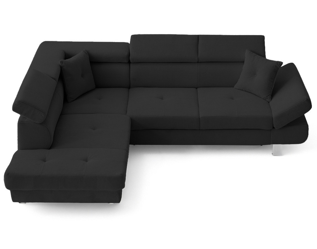 Canapé d'angle gauche convertible et têtières en velours côtelé Lisbona