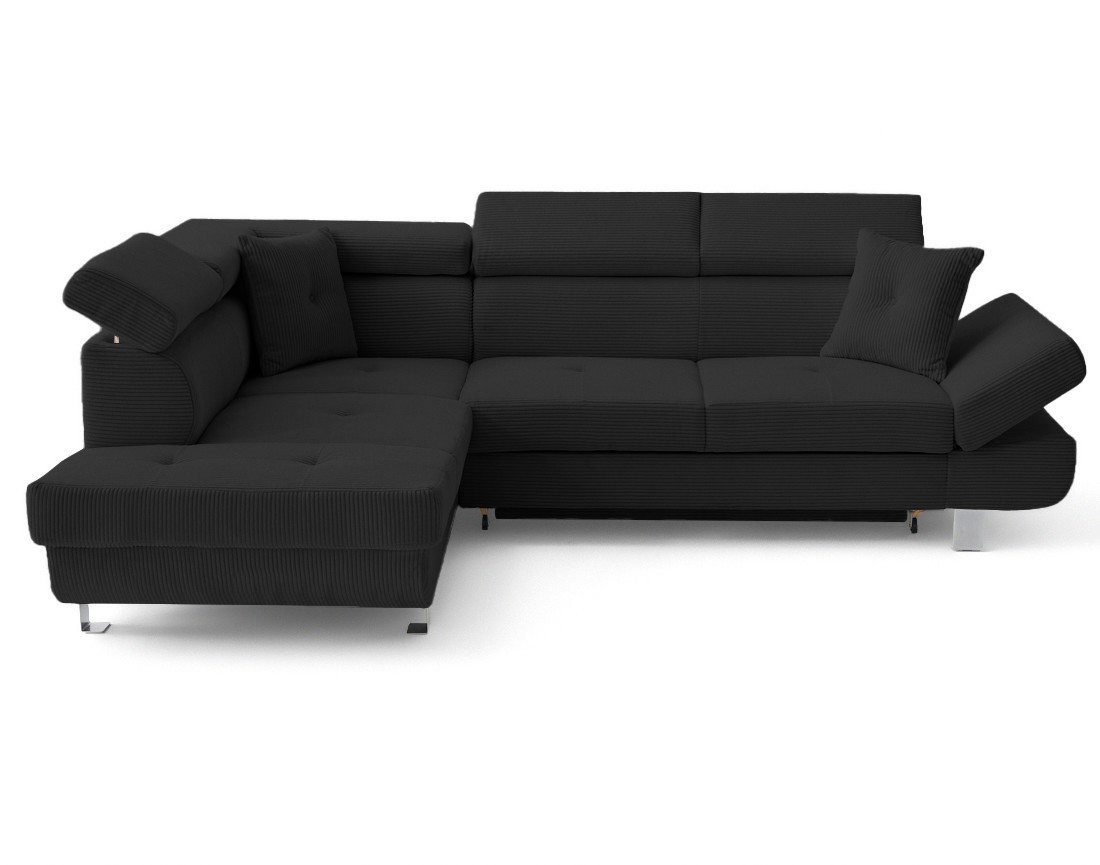 Canapé d'angle gauche convertible et têtières en velours côtelé Lisbona