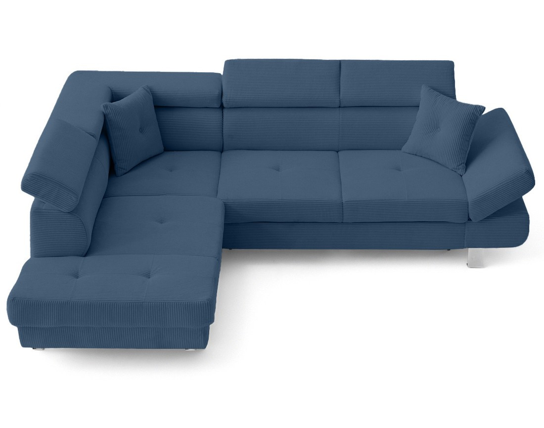 Canapé d'angle gauche convertible et têtières en velours côtelé Lisbona