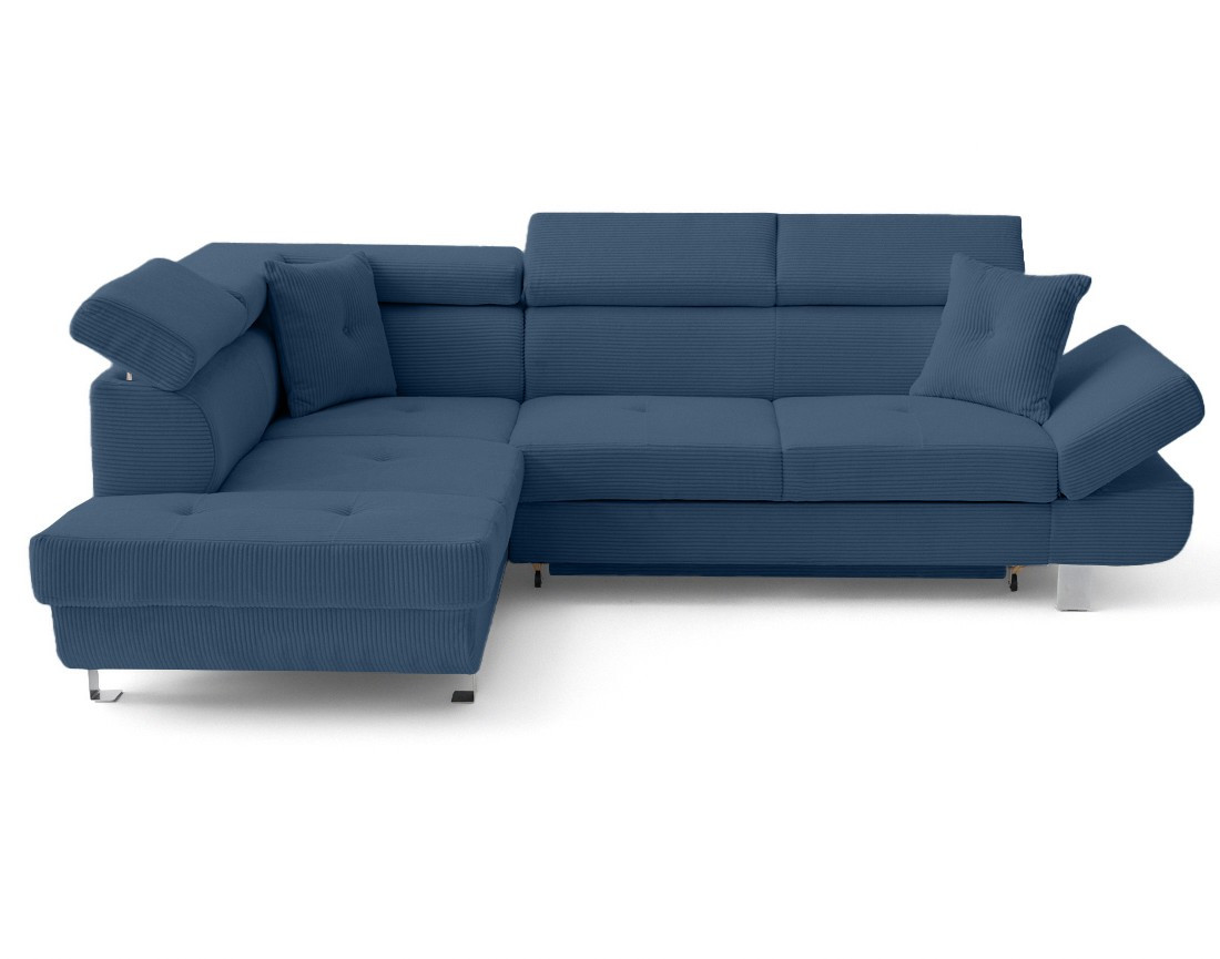Canapé d'angle gauche convertible et têtières en velours côtelé Lisbona