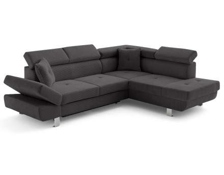 Canapé d'angle droit convertible et têtières en velours côtelé Lisbona