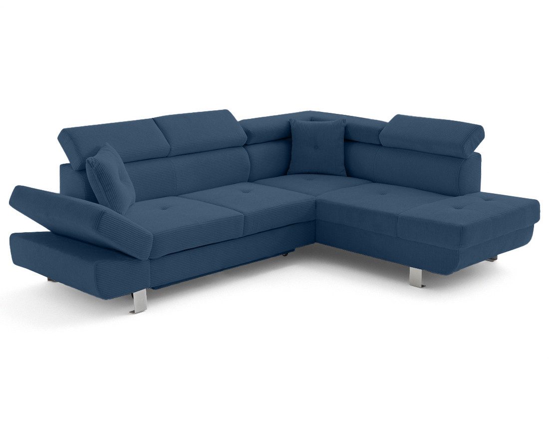 Canapé d'angle droit convertible et têtières en velours côtelé Lisbona