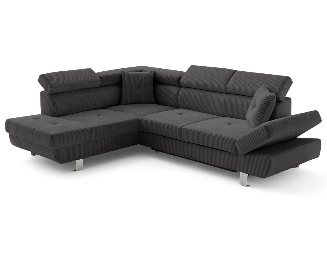 Canapé d'angle gauche convertible et têtières en velours côtelé Lisbona