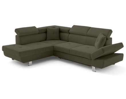 Canapé d'angle gauche convertible et têtières en velours côtelé Lisbona