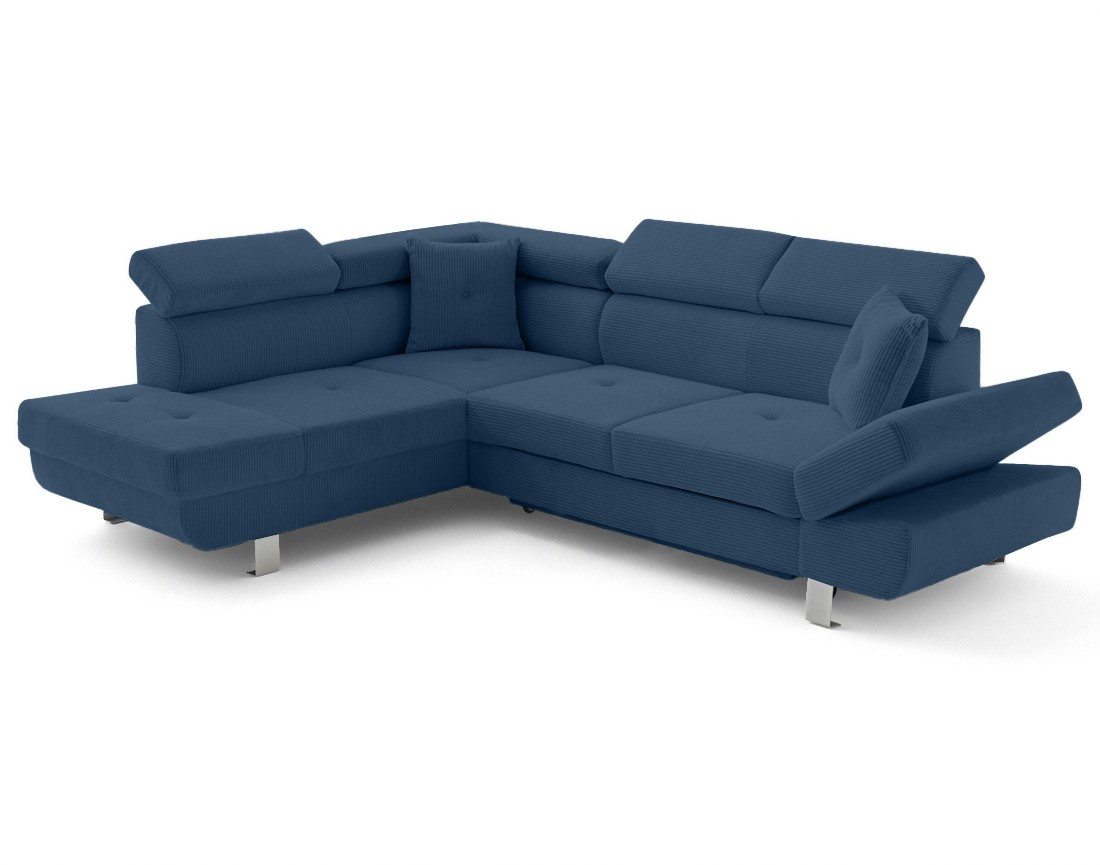 Canapé d'angle gauche convertible et têtières en velours côtelé Lisbona