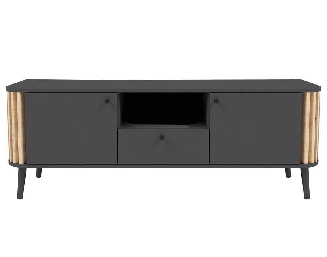 Meuble TV gris et bois 2 portes, 1 tiroir et 1 niche 138 cm Camberwell