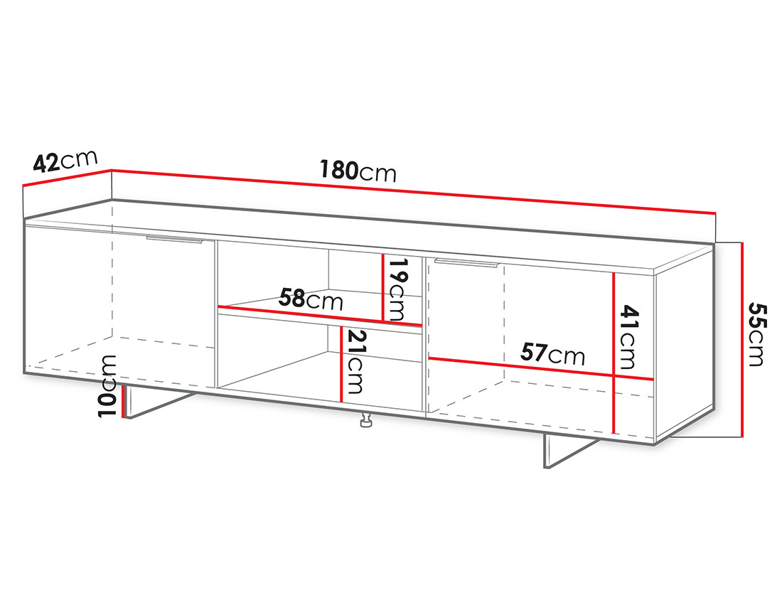 Meuble TV beige 2 portes et 2 tiroirs 180 cm Canterbury