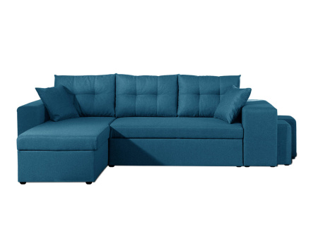 California - Canapé d'angle réversible et convertible avec coffre de rangement - 246x85x145cm - Bleu canard