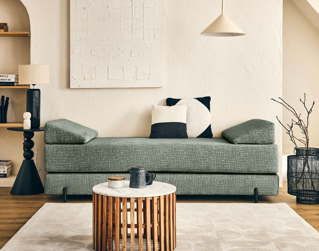 Banquette 3 places convertible en tissu velours relief Brescia