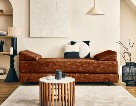 Banquette 3 places convertible en tissu velours relief Brescia