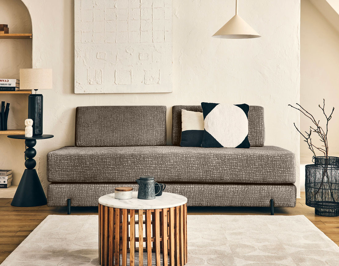 Banquette 3 places convertible en tissu velours relief Brescia