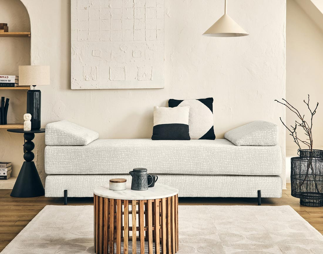 Banquette 3 places convertible en tissu velours relief Brescia