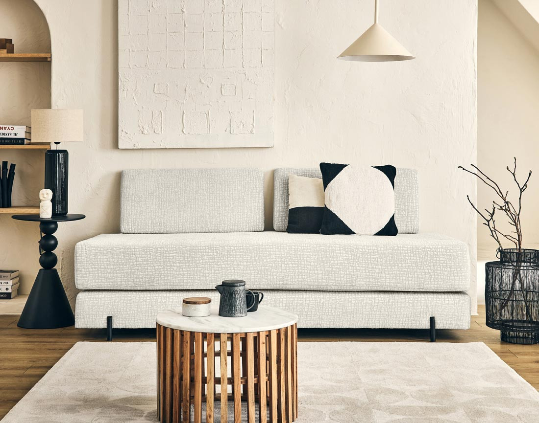 Banquette 3 places convertible en tissu velours relief Brescia