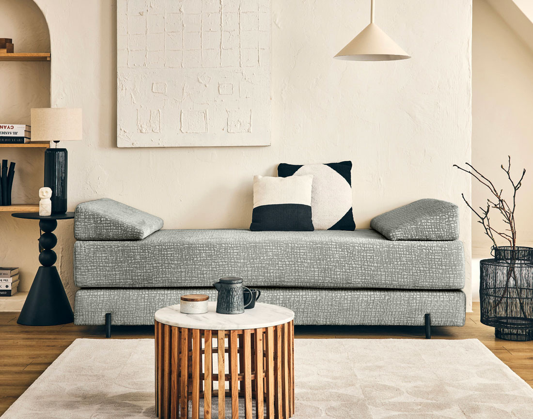 Banquette 3 places convertible en tissu velours relief Brescia