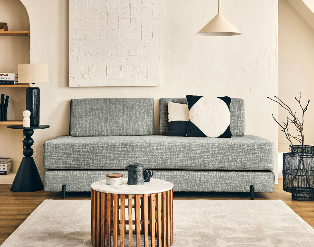 Banquette 3 places convertible en tissu velours relief Brescia