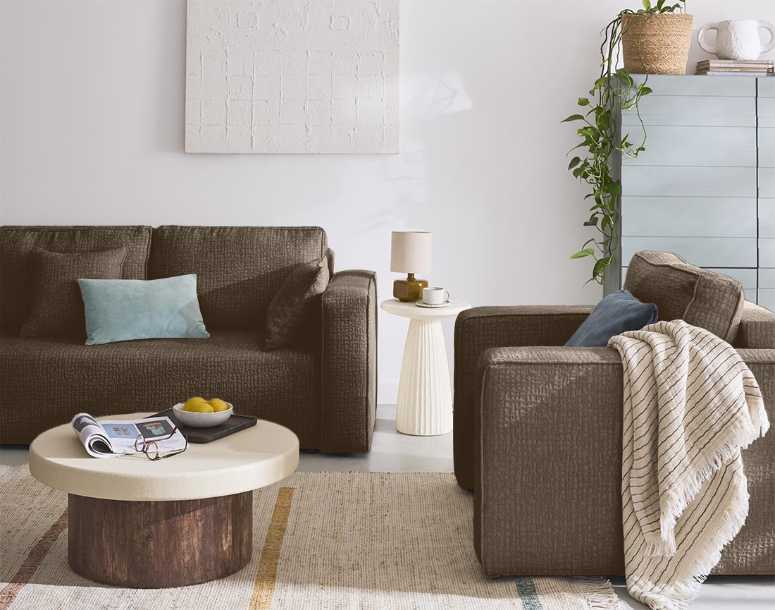 Fauteuil en tissu velours relief Topaze