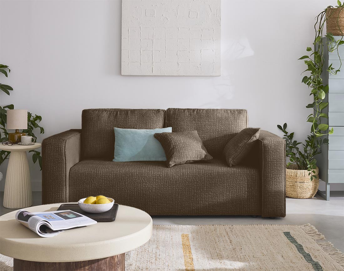 Canapé droit 2 places en tissu velours relief Topaze