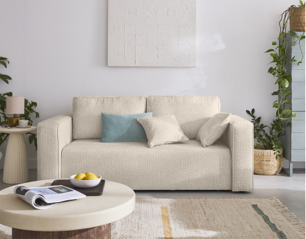 Canapé droit 2 places en tissu velours relief Topaze