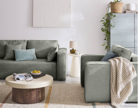 Canapé droit 2 places en tissu velours relief Topaze