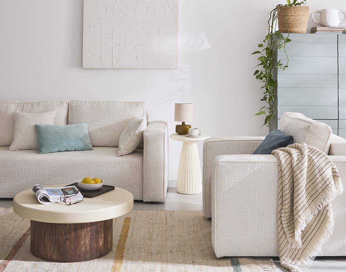 Canapé droit 2 places en tissu velours relief Topaze