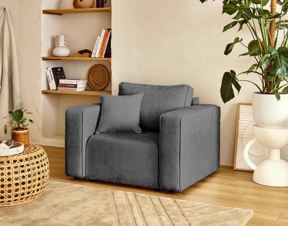 Fauteuil en velours côtelé plat Topaze