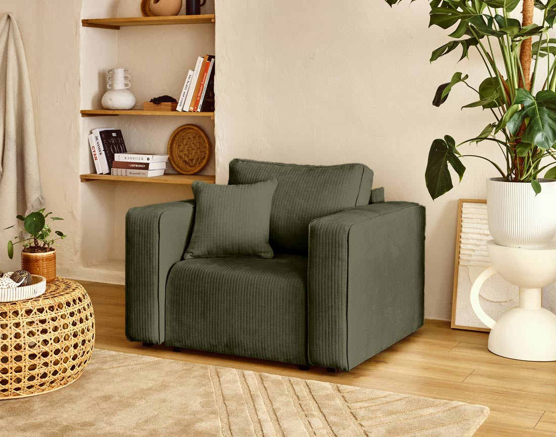 Fauteuil en velours côtelé plat Topaze