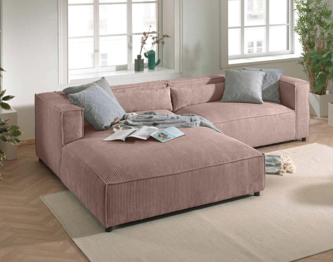 Ela - canapé d'angle gauche 4 places - en velours côtelé - style contemporain