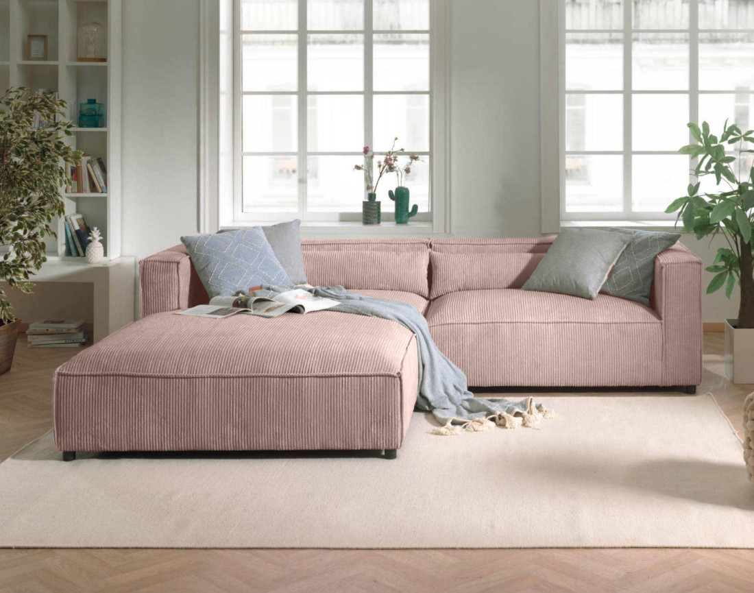 Ela - canapé d'angle gauche 4 places - en velours côtelé - style contemporain