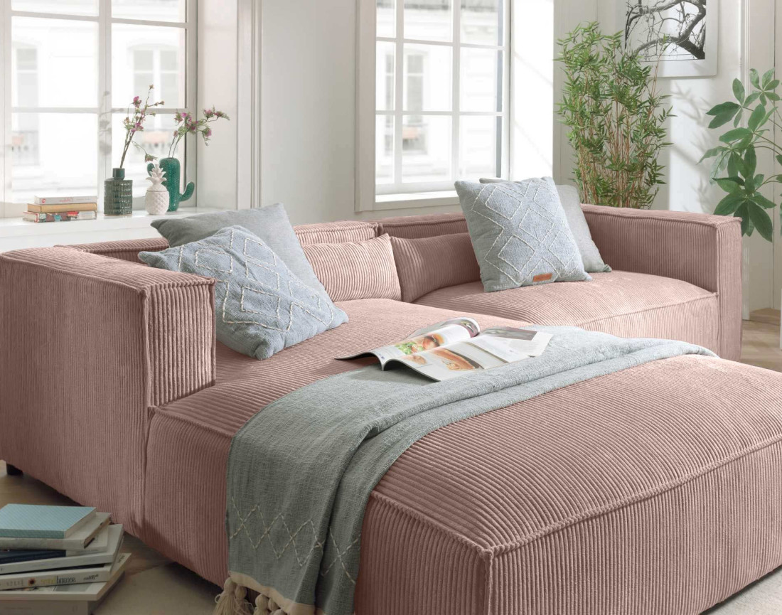 Ela - canapé d'angle gauche 4 places - en velours côtelé - style contemporain