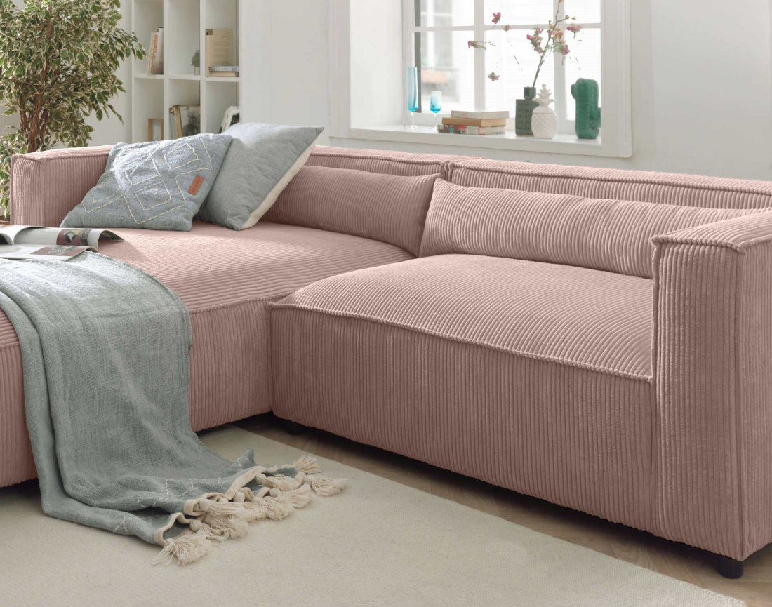 Ela - canapé d'angle gauche 4 places - en velours côtelé - style contemporain