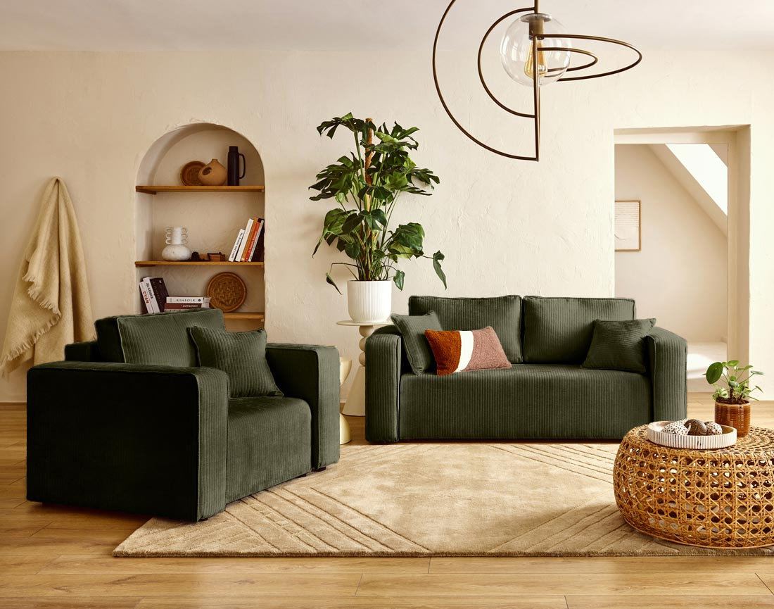 Fauteuil en velours côtelé plat Topaze