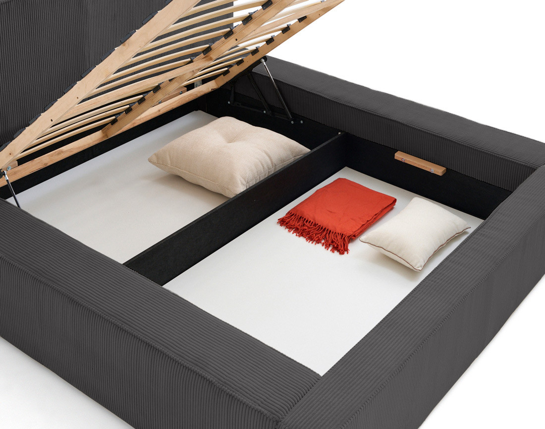 Lit coffre 160x200 cm sommier inclus velours côtelé Topaze