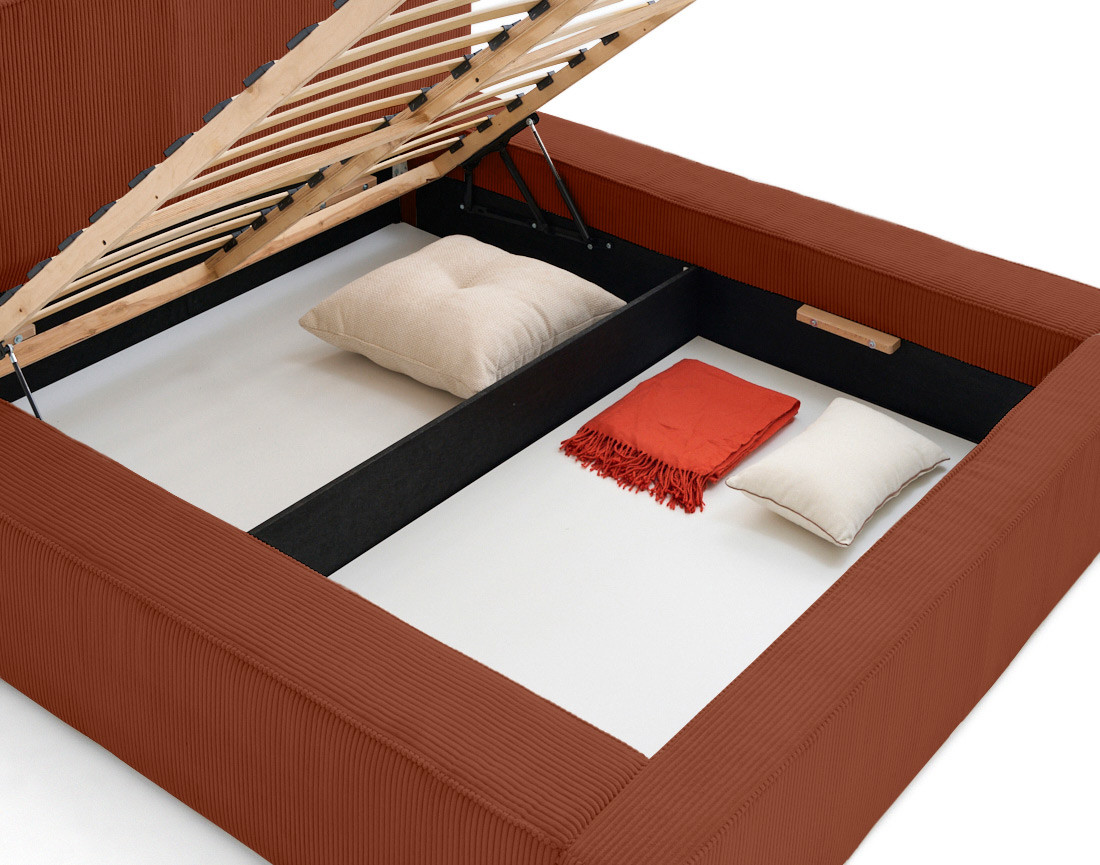 Lit coffre 160x200 cm sommier inclus velours côtelé Topaze