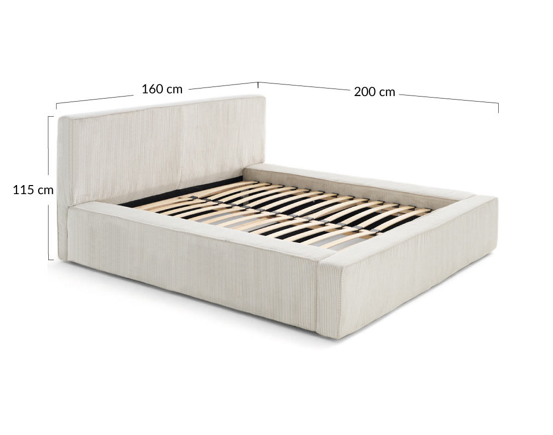 Lit coffre 160x200 cm sommier inclus velours côtelé Topaze
