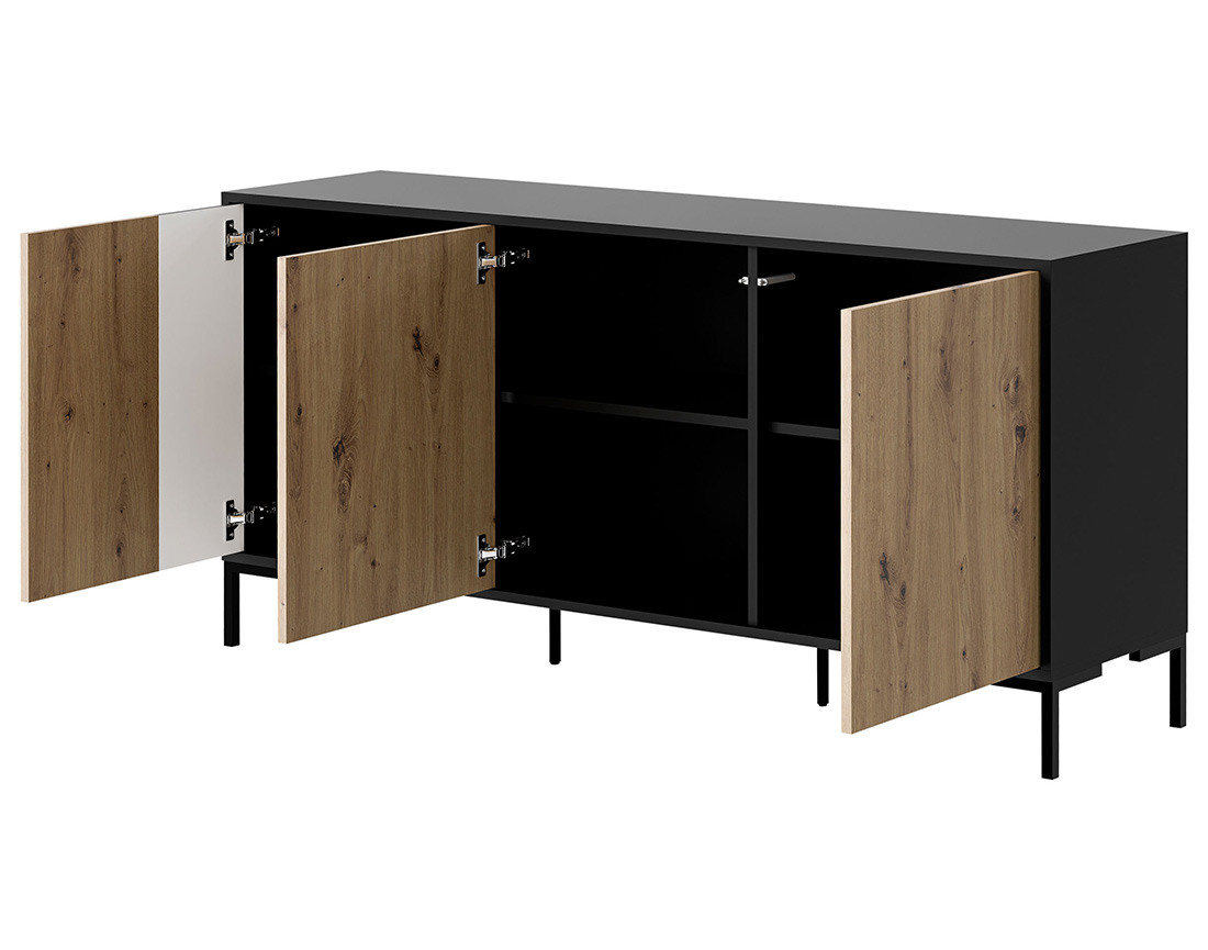 Buffet bas bois et noir 3 portes 150 cm Cambridge