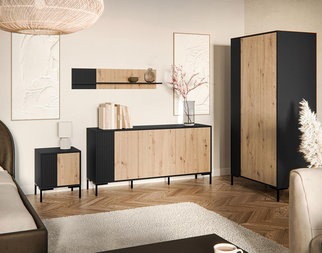 Buffet bas bois et noir 3 portes 150 cm Cambridge