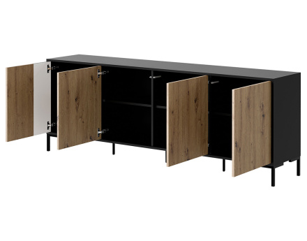 Buffet bas bois et noir 4 portes 200 cm Cambridge