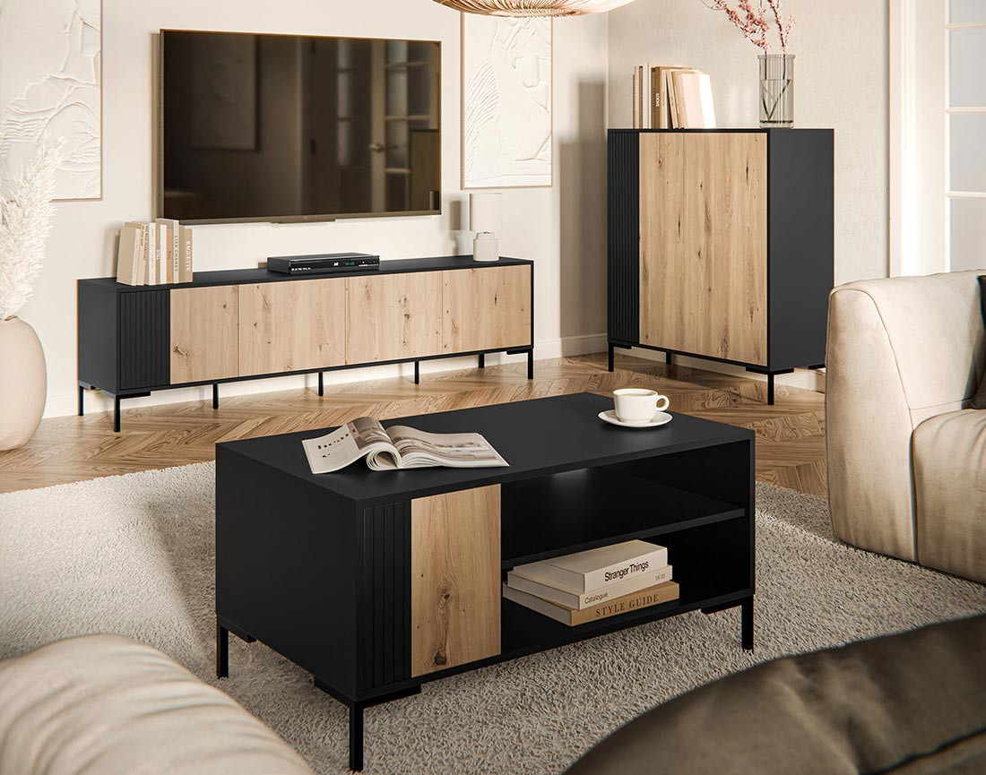 Buffet haut bois et noir 2 portes 129 cm Cambridge