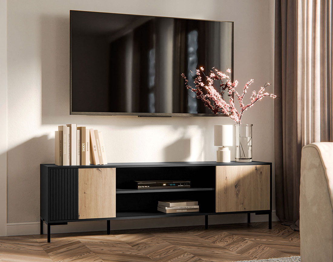 Meuble TV bois et noir 180 cm Cambridge