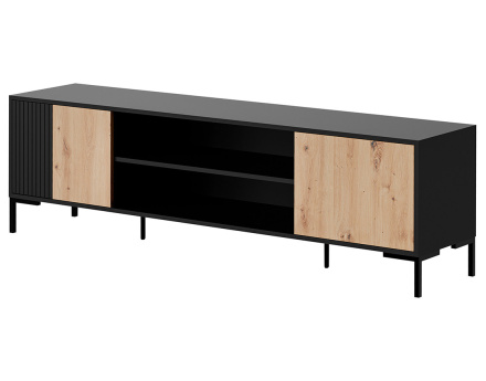 Meuble TV bois et noir 2 portes et 2 niches 180 cm Cambridge