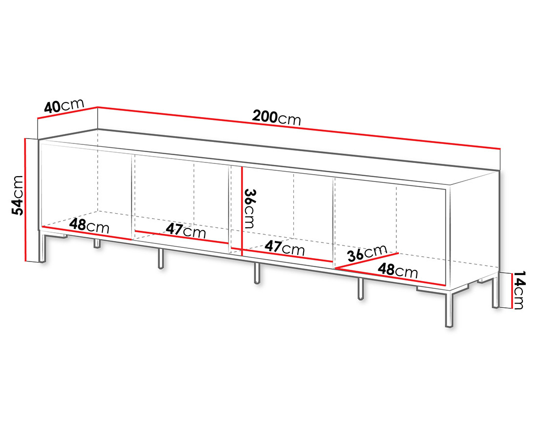 Meuble TV bois et noir 4 portes 200 cm Cambridge