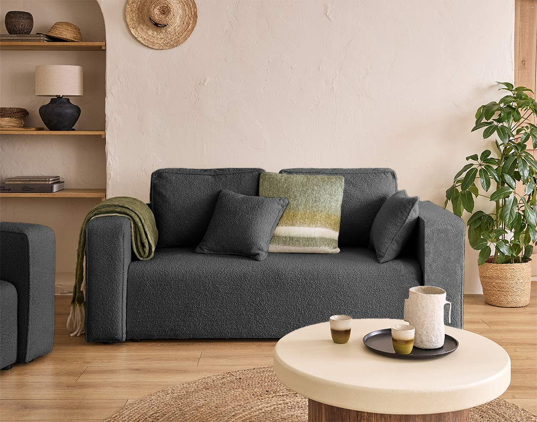 Canapé droit 2 places en tissu bouclette Topaze