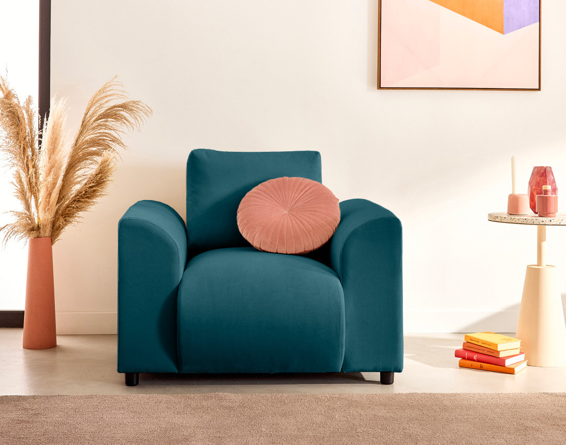 Fauteuil avec poche en velours Camelia