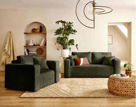 Canapé droit 2 places en velours côtelé plat Topaze