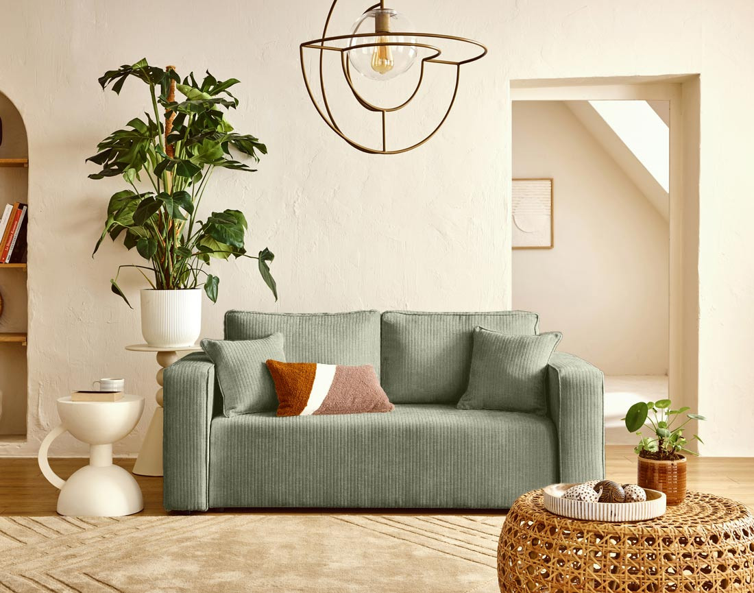 Canapé droit 2 places en velours côtelé plat Topaze