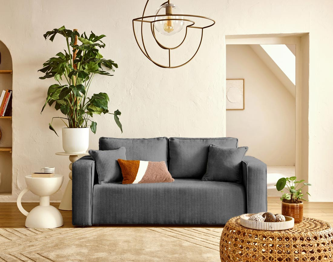 Canapé droit 2 places en velours côtelé plat Topaze