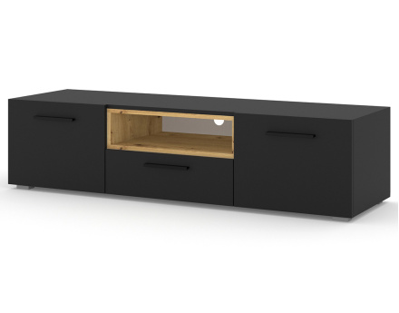 Meuble TV noir et bois 151 cm Leolio