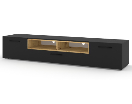 Meuble TV noir et bois 198 cm Leolio