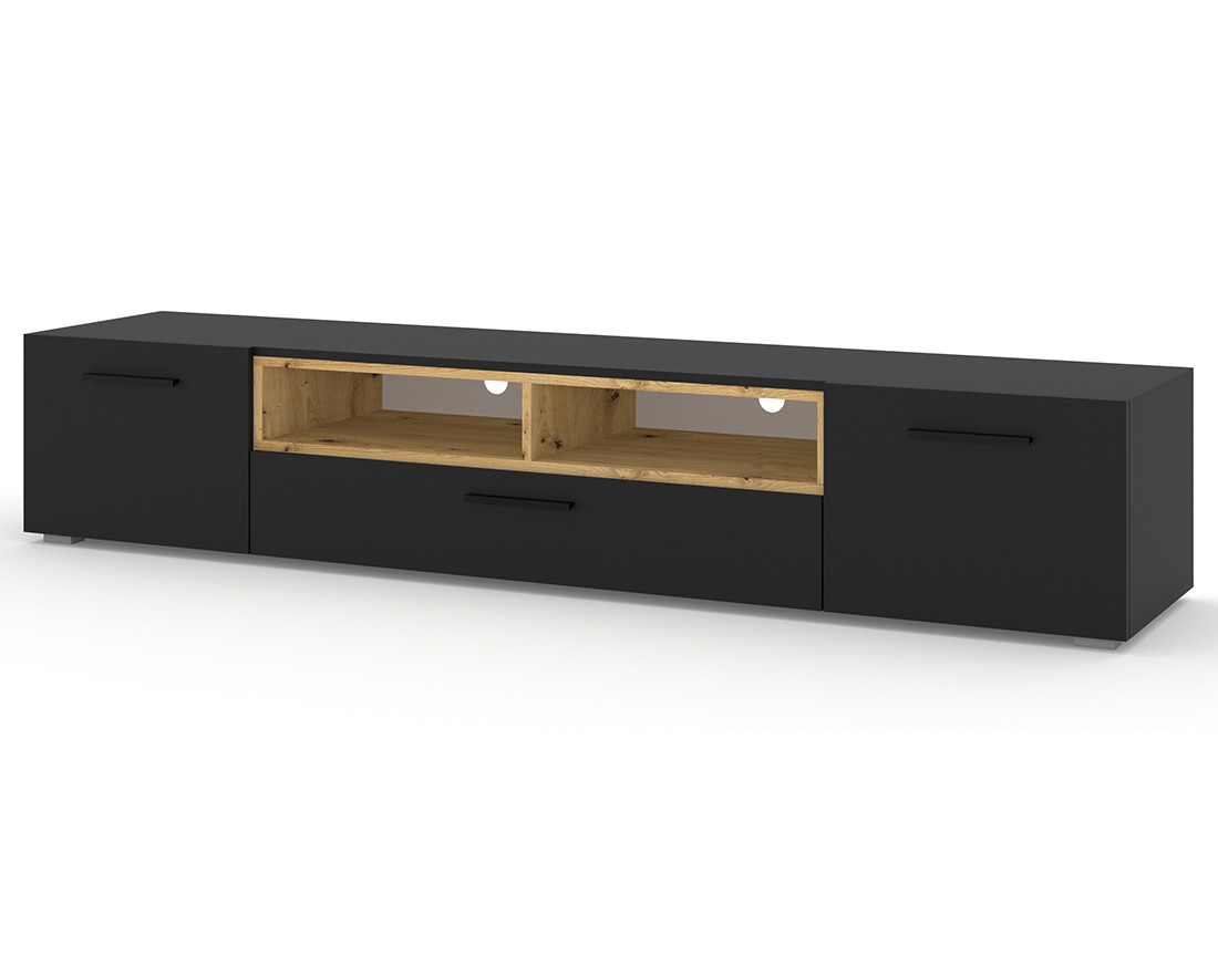 Meuble TV noir et bois 198 cm Leolio