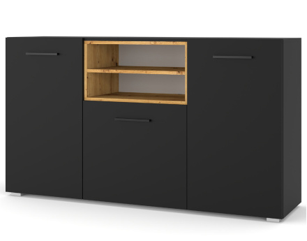Buffet bas noir et bois 151 cm Leolio